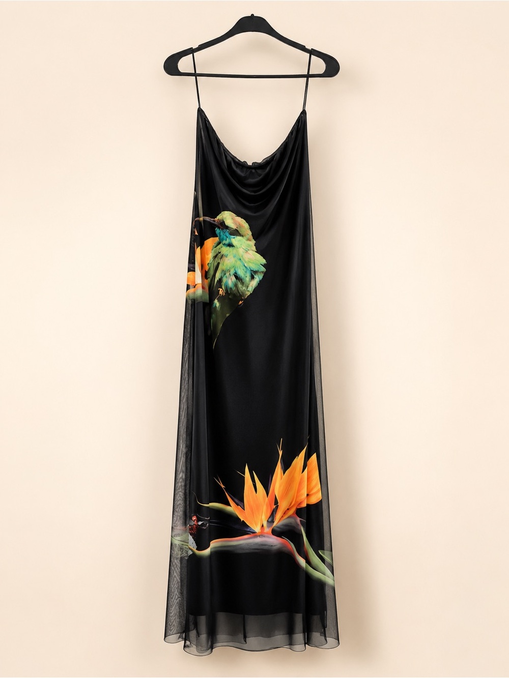 Desigual Floral Bird Print Strapless Maxi Dress Stretch